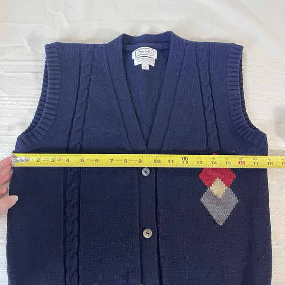 Vintage Foxcroft Virgin Wool Blue Preppy Medium Men’s Sleeveless Vest Academic - Picture 5 of 11